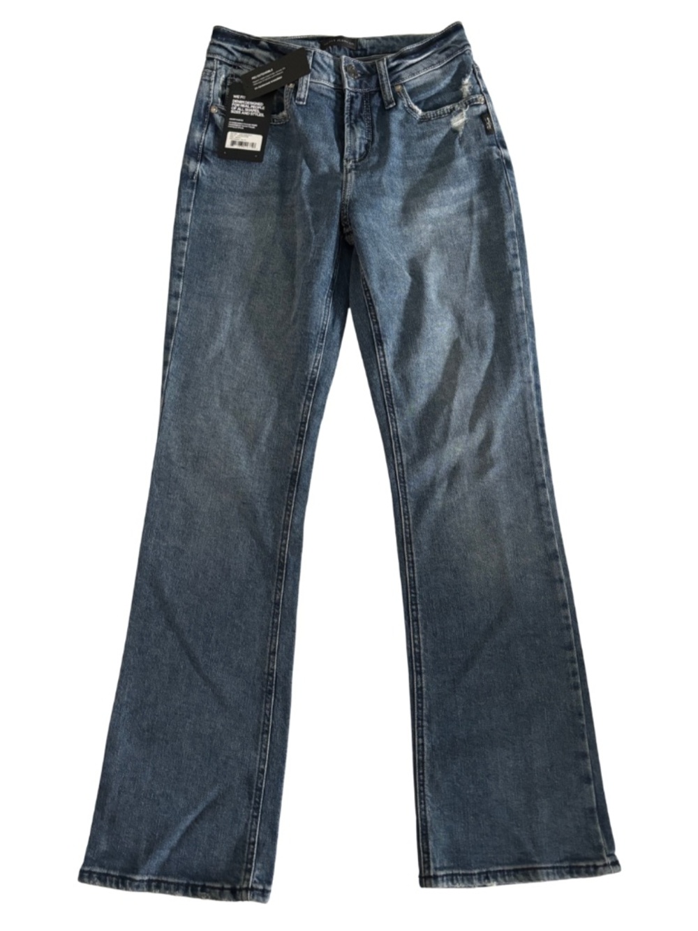Silver Jeans Suki Slim Boot Mid Rise Low Stretch Jeans Blue Wash 26 Rigid Denim